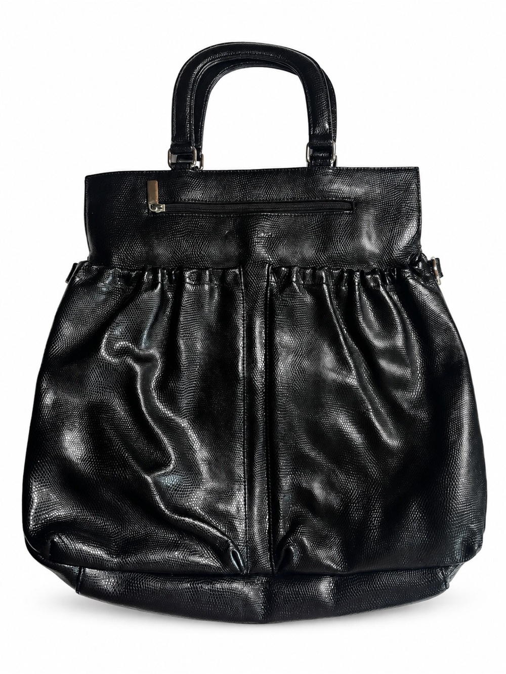 Cleo & Patek Black Genuine Leather Pleated Tote Handbag